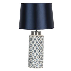 HAES DECO - Tafellamp - Modern Chic - Elegante Lamp, Ø 28x50 cm - Blauw/Wit Keramiek - Bureaulamp, Sfeerlamp