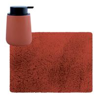 MSV badkamer droogloop tapijt - Langharig - 50 x 70 cm - incl zeeppompje zelfde kleur - terracotta