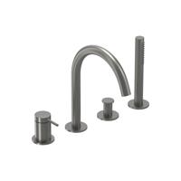 Badrandcombinatie IVY Bond 4-gats Mengkraan Met Uittrekbare Handdouche Draaibare Uitloop Geborsteld Metal Black PVD