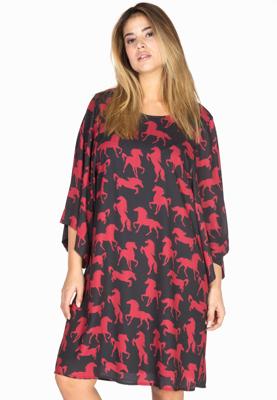 Yoek Jurk wijde mouwen HORSES | Zwart | Maat 50/52