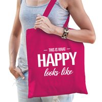 This is what happy looks like cadeau tas roze voor gelukkige dames - Feest Boodschappentassen