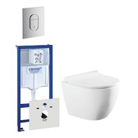 QeramiQ Salina Compact toiletset bestaande uit inbouwreservoir, compact wandcloset met toiletzitting en bedieningsplaat verticaal chroom 0729205/0729240/sw258541/ - thumbnail