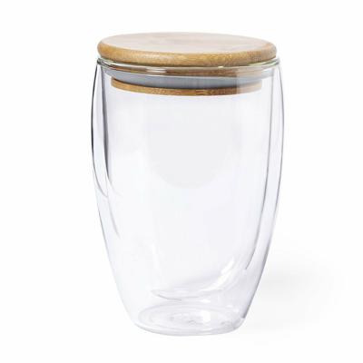 Koffieglazen - dubbelwandig - 1x stuks - 350 ml - met bamboe deksel - thermische glazen