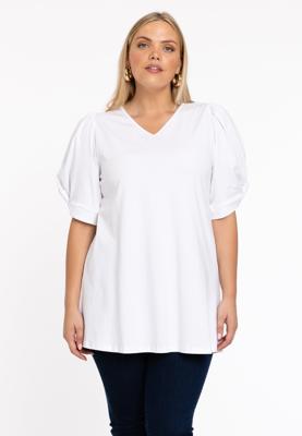 Yoek Tuniek flare met pofmouwen | Wit | Maat 50/52