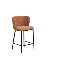 Kave Home Ciselia barkruk H65 dik chenille Terra poot zwart