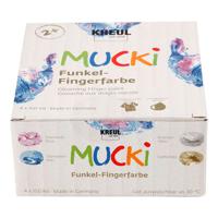 Creativ Company Mucki vingerverf, metallic blauw, goud metallic, metallic roze, zilver metallic, 4x150 ml/ 1 doos