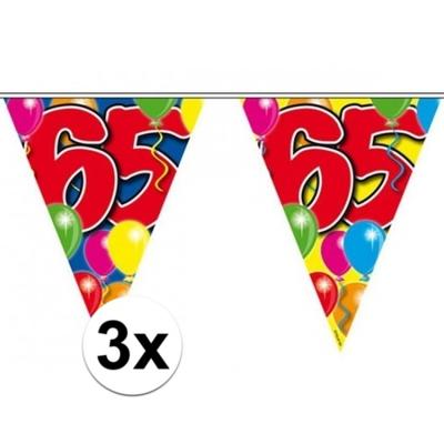 Vlaggenlijn 65 jaar - 3x - 10 meter - plastic - Leeftijd versiering - 65e verjaardag/jubileum Vlaggenlijn 65 jaar - 3x - 10 meter - plastic - Leeftijd versiering - 65e verjaardag/jubileum
