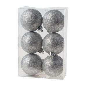 Kerstballen - 6x st - zilver - glitters - D6 cm - kunststof - kerstversiering