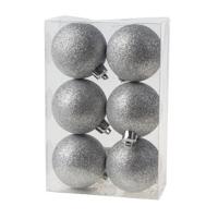 Kerstballen - 6x st - zilver - glitters - D6 cm - kunststof - kerstversiering