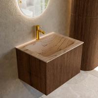 Badmeubel Mondiaz Kurve-Dlux | 60 cm | Meubelkleur Walnut | Wastafelkleur Arena | Solid surface | Wasbak midden spoelbak | 1 kraangat