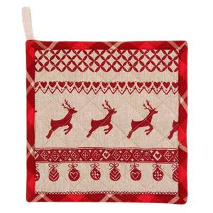 Clayre & Eef Pannenlap 20x20 cm Rood Beige Katoen Vierkant Kerst