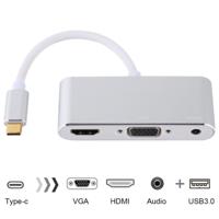 USB 2 0 + audio poort + VGA + HDMI naar USB-C/type-C HUB adapter (zilver)