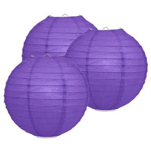 Luxe bol feest lampion - 3x - paars - dia 35 cm - papier