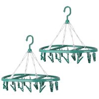 Wasgoed droogcarrousel/droogmolen - 2x - 20 clips/knijpers - groen - kunststof - 30 x 42 cm