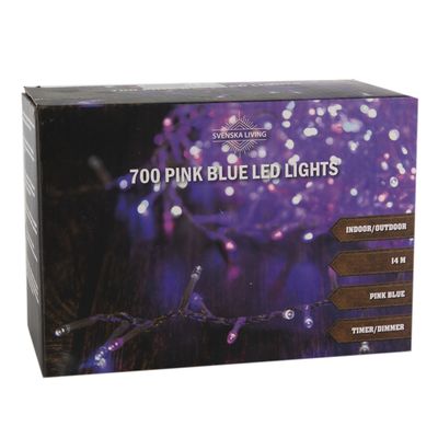 Feestverlichting lichtsnoer roze/blauw 700 lampjes 1400 cm lichtsnoer met timer Feestverlichting lichtsnoer roze/blauw 700 lampjes 1400 cm lichtsnoer met timer
