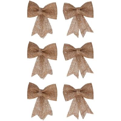 Decoris Kerst decoratie strikjes - 20x - jute - glitters - 13 cm