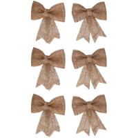 Decoris Kerst decoratie strikjes - 20x - jute - glitters - 13 cm