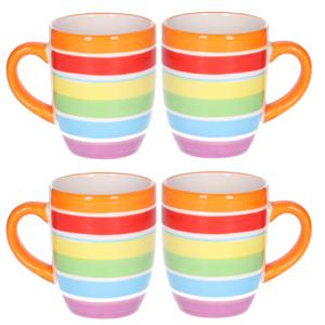 Koffiemokken Curacao - 4x stuks - Keramiek - multi kleuren - 300 ml - 8 x 11 cm - oranje