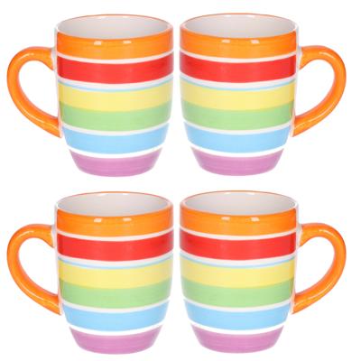 Koffiemokken Curacao - 4x stuks - Keramiek - multi kleuren - 300 ml - 8 x 11 cm - oranje