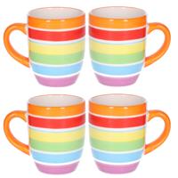 Koffiemokken Curacao - 4x stuks - Keramiek - multi kleuren - 300 ml - 8 x 11 cm - oranje