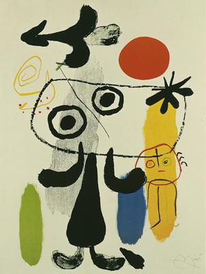 Kunstdruk Joan Miro - Figur gegen rote Sonne II 70x100cm