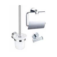 Fortifura Calvi Toiletset 3-delig - toiletrolhouder met klep - toiletborstel - handdoekhaak dubbel rond - chroom SW1183142 SW1211583 SW639924
