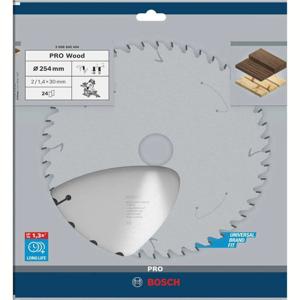 Bosch Professional Cirkelzaagblad voor Hout | PRO Wood | Ø 254mm Asgat 30mm 24T - 2608640434