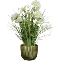 Kunstbloemen boeket wit - in pot groen - keramiek - H40 cm