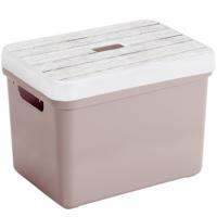 Sunware Opbergbox - roze - 18L - kunststof - met houtkleur deksel - 35 x 25 x 24 cm