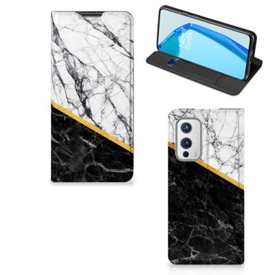 OnePlus 9 | Standcase | Marmer Wit Zwart - Origineel Cadeau Man