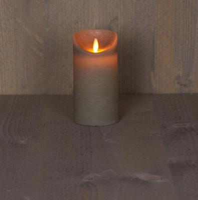 Batterijverlichting kaars wax rustiek bewegende vlam 7,5x15cm grijs 3xaaa/timer - Annas collection