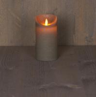 Batterijverlichting kaars wax rustiek bewegende vlam 7,5x15cm grijs 3xaaa/timer - Annas collection