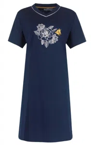 Medaillon dames nachthemd korte mouw - Blue Flower