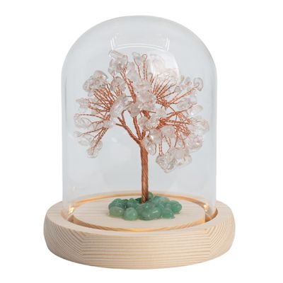 Edelsteen Boompje Zuivering Bergkristal met Groene Aventurijn in Glas