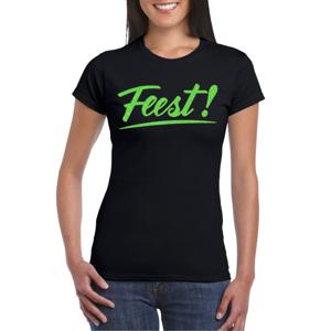 Verkleed T-shirt voor dames - feest - zwart - groen glitter - carnaval/themafeest