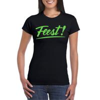 Verkleed T-shirt voor dames - feest - zwart - groen glitter - carnaval/themafeest - thumbnail