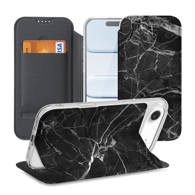 Bookcase Wallet Case Marmer Zwart