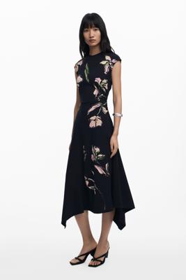 Asymmetrische bloemenjurk - BLACK - M
