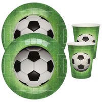 Voetbal thema feest wegwerp servies set - 10x bordjes / 10x bekers - groen - thumbnail