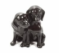 Zwarte Polystone Decoratie Honden Knuffelend, Sawahasa, 200g - thumbnail