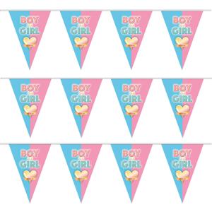 Gender reveal babyshower thema vlaggetjes slinger - 3x - 5 meter - puntvlaggetjes