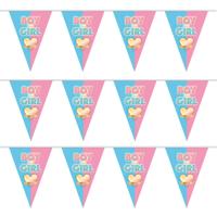 Gender reveal babyshower thema vlaggetjes slinger - 3x - 5 meter - puntvlaggetjes