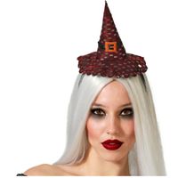 Halloween heksenhoed - mini hoedje op diadeem - one size - zwart/donkerrood - meisjes/dames Halloween heksenhoed - mini hoedje op diadeem - one size - zwart/donkerrood - meisjes/dames