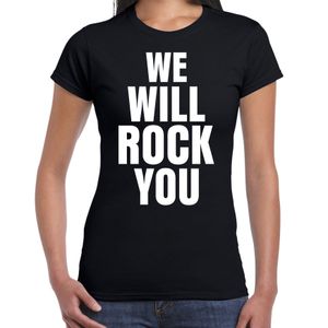 We will rock you fun tekst t-shirt zwart dames