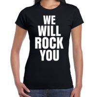 We will rock you fun tekst t-shirt zwart dames