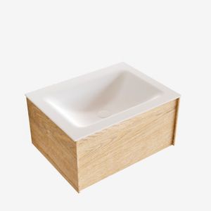 Badkamermeubel BWS Madrid Washed Oak 60x45x30 cm Mat Witte Solid Surface Wastafel (0 kraangaten)