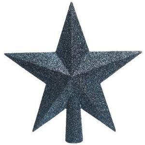Decoris kerstboom piek - ster vorm - donkerblauw - glitter - 19 cm - kunststof - kerstpiek