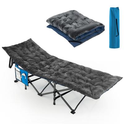Katoenen Veldbed Kussen 7 cm Dikke Matras met 4 Bevestigingsbanden Multifunctioneel voor Campingbed Ligstoel Tuinligstoel Donkergrijs