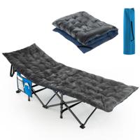 Katoenen Veldbed Kussen 7 cm Dikke Matras met 4 Bevestigingsbanden Multifunctioneel voor Campingbed Ligstoel Tuinligstoel Donkergrijs
