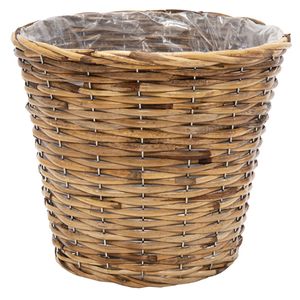 Mega Collections Planten/bloemen mand - rotan - lichtbruin - D17 x H14 cm - Plantenpotten